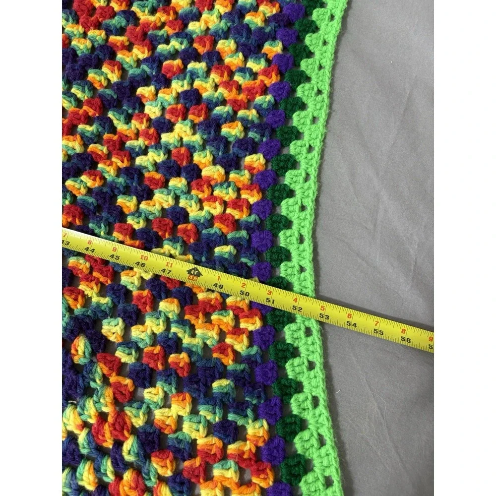 Handmade Vintage Crochet Blanket Abstract Rainbow Afghan Throw 53